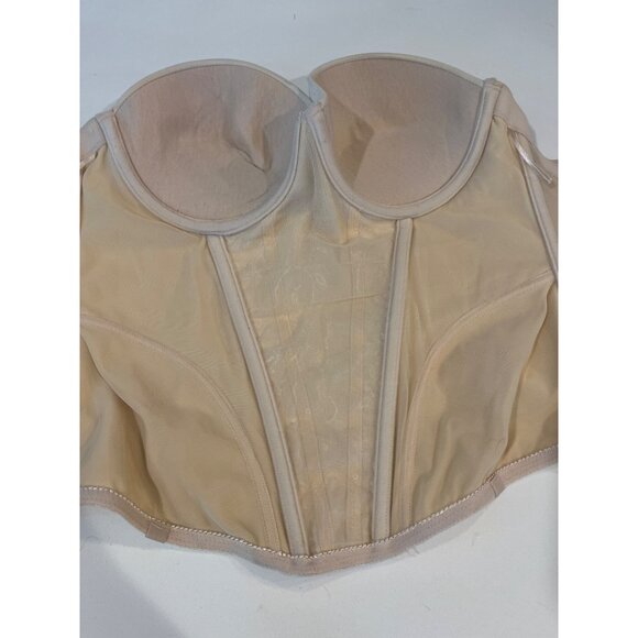 Vintage Beige Strapless Longline Corset Bustier With Hook & Eye Back Closure Str - Picture 7 of 7
